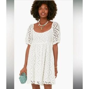 Tuckernuck White Eyelet‎ Abigail Dress Puff Sleeve XL Cottagecore Boho Dainty